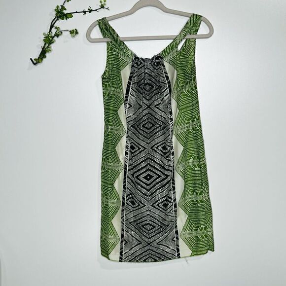 Banana Republic Silk Green Cream Black Aztec Print Tank Dress - Picture 1 of 9